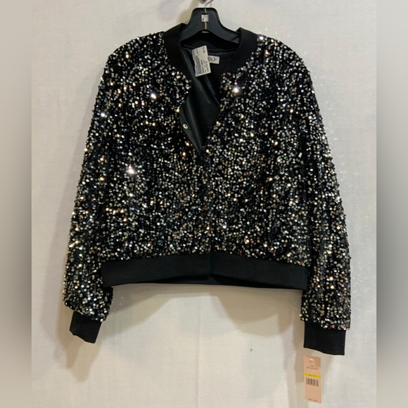 Nannette Sequin Bomber Jacket Black and Silver - Picture 3 of 5